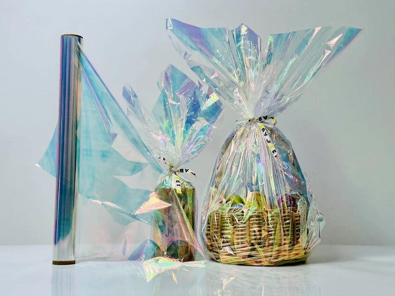 shareluck 1 Roll 50ft Iridescent Light Blue Cellophane Wrap for Gift Baskets - Colored Cello Wrap - Rainbow Light Blue Wrapping Film (50' Long x 17" Wide) Colored Film Roll for, Fairy Wings, DIY Craft Babyshower. - Image 2